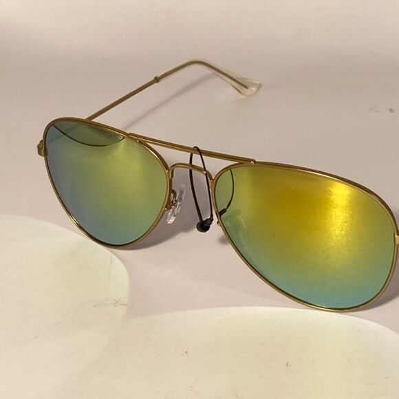 1027 Gold Aviator Sunglasses Gold Mirrored Lenses NWT - Picture 7 of 8